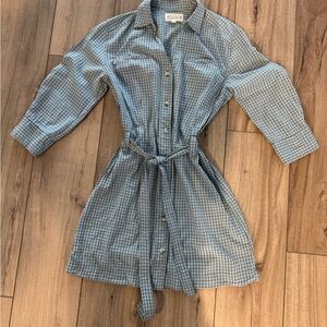 Gramicci Shirt Dress Green Blue Checkered Button tie roll sleeves Small